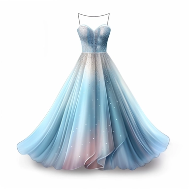 a beautiful prom dress with sparkle and glitter in pastel blue white background Clipart