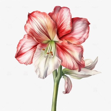 hyperrealism painting, amaryllis flower, white background, watercolor style, farmhouse chic, tempera clipart