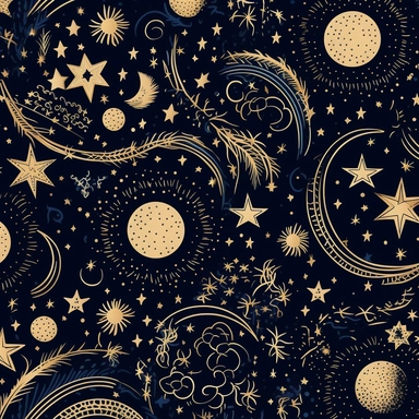 A celestial-themed clipart design, featuring a celestial pattern that embodies ethereal beauty and celestial mystique. The clipart showcases intricate constellations of stars, interwoven with delicate celestial elements such as crescent moons and shooting stars. The celestial motifs are elegantly arranged on the fabric, creating a mesmerizing pattern that evokes a sense of wonder and enchantment. The color palette of the clipart design is a combination of deep indigos, mystical purples, and shim