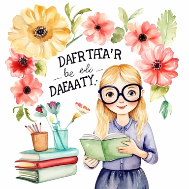 Teacher's Day watercolor clipart, Dear Teacher planner graphics, Cute kawaii teacher sticker, flower illustration