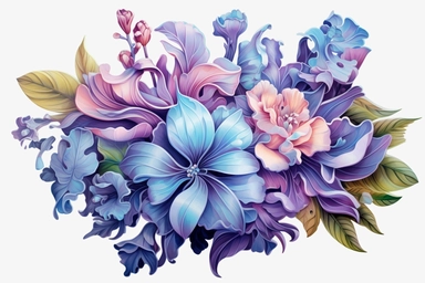 3D, watercolor flowers, bold linework, drop shadows, highly detailed, white background, clipart