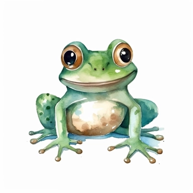 watercolor happy frog, clipart, no words, white background