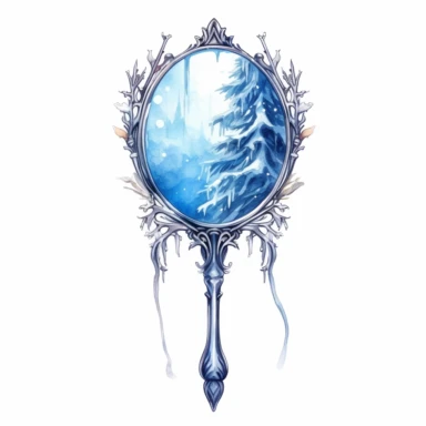 frozen hand mirror, icy ornaments, Clipart Watercolor, fantasy style, White background, HD