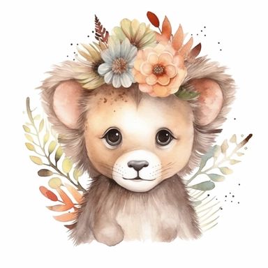 CLIPART, cute, boho, watercolor, isolated funny safari baby 'face animal illustration