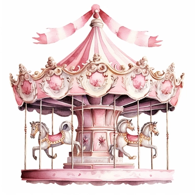 watercolour clipart pink and white Carousel Nursery Art, with white background