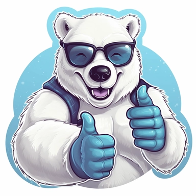 a polar bear giving a thumbs up, and wearing inuit snow goggles, Clipart style cartoon