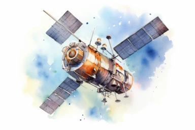 Watercolor, Design an image depicting a satellite in a Molniya orbit, optimized for communication in high latitudes with a highly elliptical orbit clipart, hd, on a white background, spaced out