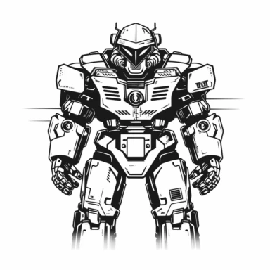 military officer mecha , vintage, logo, clean, solid color, black and white color, clip art style, vector style, white background, i can't believe how cool this is