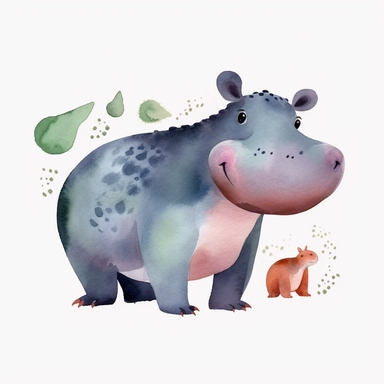 simplified single hippo clipart, simple shapes, no lines, no outlines, clipart most popular on etsy, featured on dribble, cartoon animals clipart, minimalist, computer vector graphic design clip art, watercolor illustration clipart, watercolour clipart, watercolor illustration for kids and children, book illustration, print on demand image, PNG transparent background