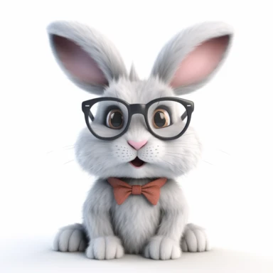 clipart funny bunny cute bunny in glasses, nerd, 4k, realistic, white background