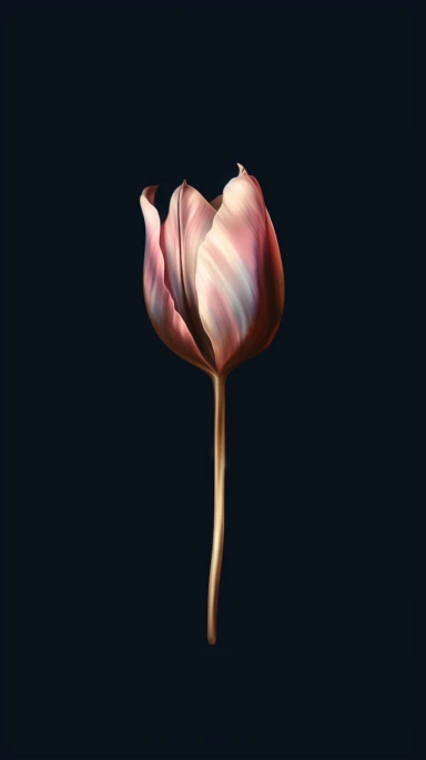 cute aesthetic minimalist iPhone wallpaper, featuring a single tulip watercolour clipart, pink, dark blue and brown elegant shades, gold edges