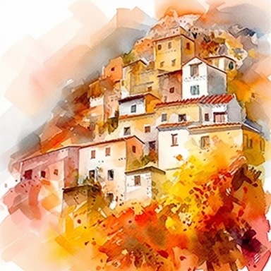 Watercolor Autumn houses in a street in Positano Italy Clipart water color cinematic impressionism abstract high quality