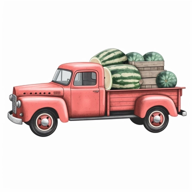 chevy pickup truck with watermelons in the back clipart white background