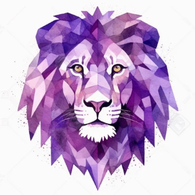 watercolor clipart of violet polygonal lion head, on white background