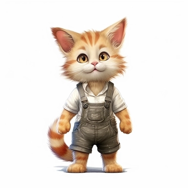 Adorable cute fantasy baby cat dressed like rune farmer standing in dynamic pose,front view,fullbody,sharp through out,happy expression, nursery art, clipart image, lineart image, white background, very detailed, 8k, composition wide shot