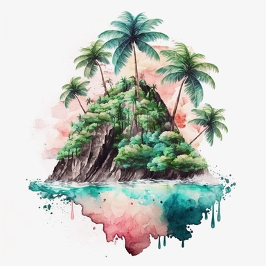 Watercolor Pastel Hawaii Clipart - watercolor surfing tropical island on white background