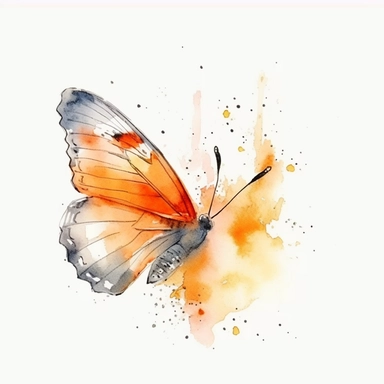 pastel watercolour fluttering butterfly in flight clipart, botanical sketch, no splash, orange, single sheet, 4k