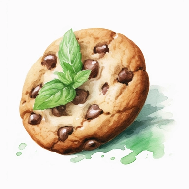 a single clipart image png graphic of a Hyper Realistic Watercolor Mint flavor Cookies Clipart Choco Chips Cookies Biscuits Sweets