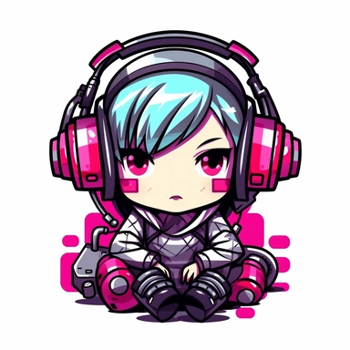 adorable simple cyberpunk gamer clipart, white background, adobe illustrator vector