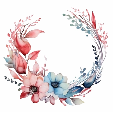watercolor half floral wreath, clipart