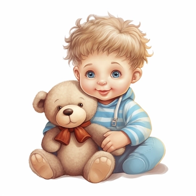 little baby boy with teddy bear clipart, high resolution format, png file, background transparent, 300dp