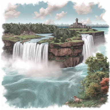 Niagara Falls landscape , 8K quality, ultra detailed clipart, without signature and without meaningless lines, clipart, white background, High Quality clipart, no writting background, no writting