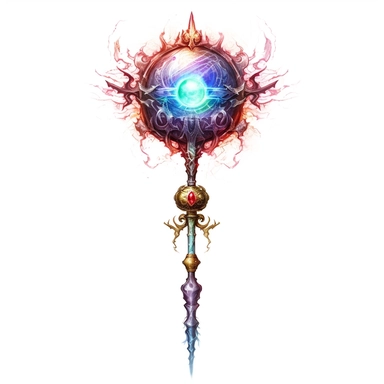 Design a captivating clipart image of a legendary staff against a pristine white background. The staff should have a radiant crystal orb crowning it, adorned with ancient runes and symbols. Let the staff emit a soft, pulsating glow to represent the wielder's magical prowess.