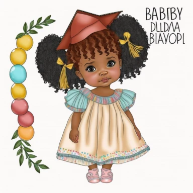 clipart, transparent background, baby girl diva, kindergarten graduation, 300dpi