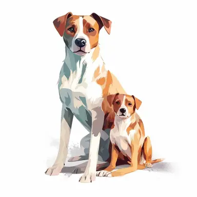 adult female dog with baby dog, clipart, bright colors, isolated white background