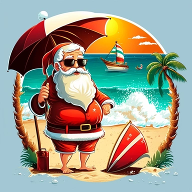 santa on the beach on summer holidays clipart