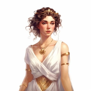 beautiful stunning pretty vintage greek goddess character, paint art style, clipart, white background, superrealistic, one of a kind