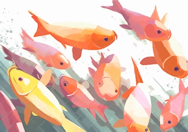 fishes clipart image baffido com, in the style of distorted perspectives, exaggerated forms, light yellow and light magenta, birds-eye-view, hanging scroll, close up, rectangular fields, blink-and-you-miss-it detail