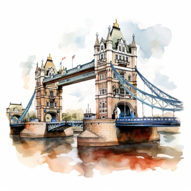 London bridge UK, watercolour illustration clipart, extremely detailed, 4k, high quality, isolated on white background