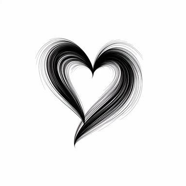 hand drawn 1 line minimalistic black heart with white background, smooth lines, clipart