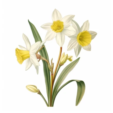 botanical clipart, jonquil flower, isolated on white background, Margaret Mee, Pierre-Joseph Redouté, Sydney Parkinson, 8k