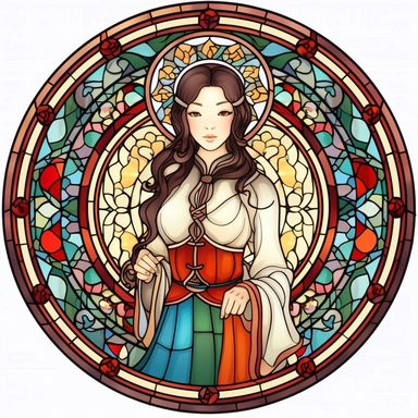 Vintage Cute Beautiful Round Stained Glass Korean fashion girl Sublimation Clipart, Cartoon, hyper realistic, intricate detail, illustration style, high solution, on the white background