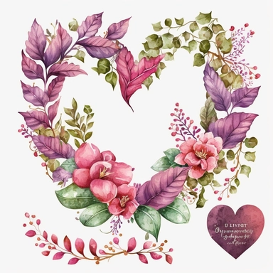 Watercolor Valentine, Valentine clipart, Heart clipart, Valentine PNG, Love clipart, Valentineday clipart, Heart wreath, Pink clipart, on white background