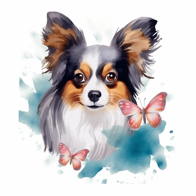 Watercolor Papillon Clipart - cute dog and puppY PNG format instant download for commercial use