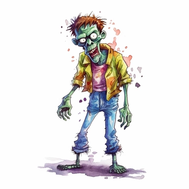 mystical horror cartoon watecolor halloween zombie clipart, hd 4k, detailed, focused, isolated on white background