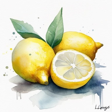 A digital illustration of watercolor clipart lemons against a white background, crafted in a contemporary art style. The artwork takes inspiration from the minimalistic approach of Ellsworth Kelly. The lemons are depicted with clean lines and bold shapes, creating a sense of simplicity and elegance. The color temperature is cool, adding a touch of freshness to the composition. The lighting is minimalistic, casting subtle shadows for depth. The atmosphere is serene and sophisticated.