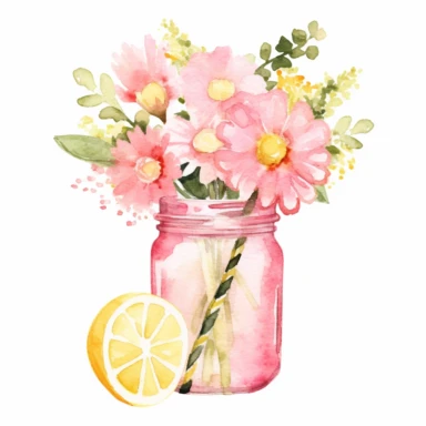 basic watercolor pink lemonade bouquet in minimal hand drawn style, Etsy, textured, clipart, white background