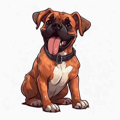 cute Dog Boxer, happy and smiling, bold line, clipart, sticker, white background, no shadow, 8k detail
