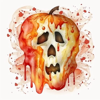 caramel red apple ghost face Halloween theme ,Watercolor style, Clipart,highly detailed on white background