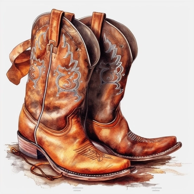 White background, Cowboy boots, clipart, Cowboy hat on shoes, pastel