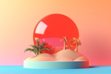 3d abstract summer nature beach object clipart with Gradient Color Overlay Background, minimal, soft color, artistic, high resolution, 8K,