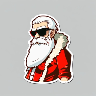 vector sticker design, anime style Santa wearing Prada clipart, white background, flat colors