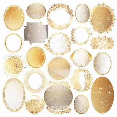 royalty free cliparts vector frame set border, in the style of glitter, soft and rounded forms, golden palette, tagging and marking style, white background, stipple, white background