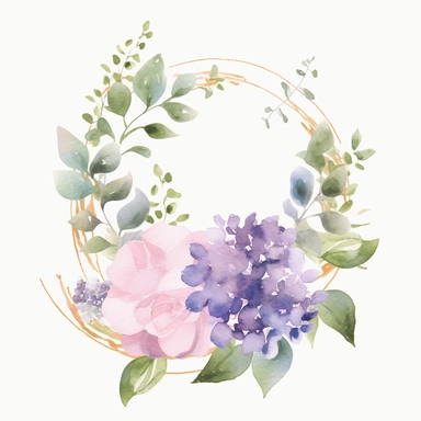 Create a charming wedding invitation in a watercolor floral clipart style. Incorporate the enchanting beauty of pink and purple hydrangeas, using watercolor brushstrokes to depict them as delicate and whimsical elements. Design the invitation with a focus on clipart-style illustrations, capturing the essence of hand-painted artwork. Integrate decorative floral elements throughout the design, evoking the romance and joy of a wedding celebration. Consider adding text overlays with elegant typograp