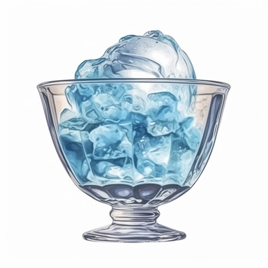 Watercolour of a blue Ice Cream in a glass bowl , Clipart,Cartoon,hyper realistic, intricate detail isolated on a white background, high quality, sublimation, detailed, cartoon style