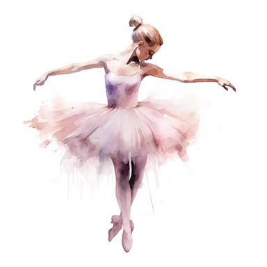 Create a clipart of a watercolor painting of a ballet dancer with a tutu and ballet shoes. No Background
